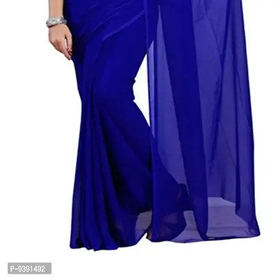 FANCYNINE Women's Georgette Casual Wear Plain Dyed Saree with Blouse (1S2585S179, Royal Blue)-thumb3