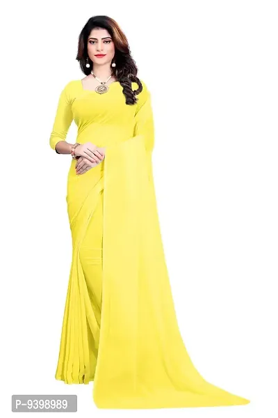 FANCY NINE light_yellow Georgette Casual Wear Dyed Saree With Unstiched Blouse