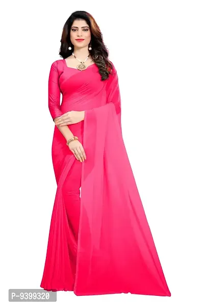 FANCY NINE Pink Georgette Casual Wear Dyed Saree With Unstiched Blouse