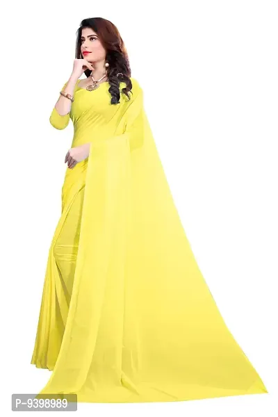 FANCY NINE light_yellow Georgette Casual Wear Dyed Saree With Unstiched Blouse-thumb2