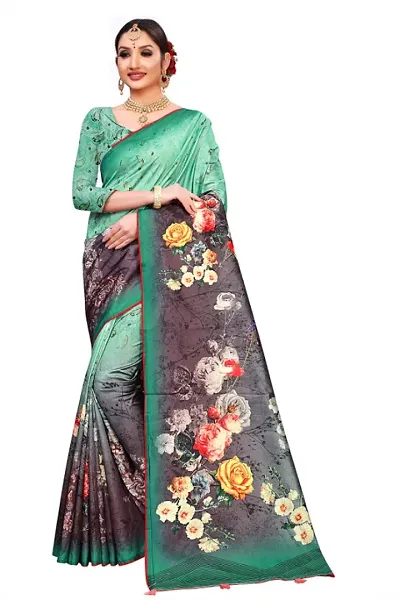 FANCYNINE & Women's Floral Zara Silk Saree With Blouse Piece