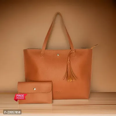 Stylish Tan Artificial Leather Solid Handbags For Women-thumb0