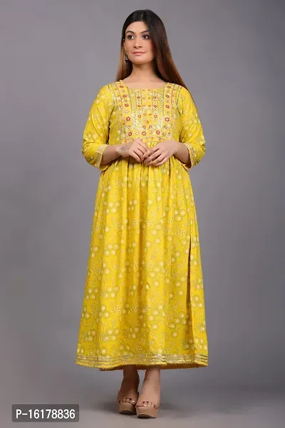 Stylish Anarkali Yellow Rayon Kurta