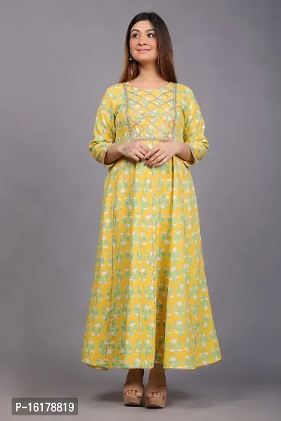 Stylish Anarkali Yellow Rayon Kurta