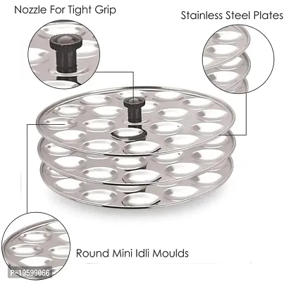 Steeple Stainless Steel Small/Mini Idli Maker/Stand (Silver) 3 Plate Stand/Maker/Pot Induction Idli Maker (3 Plates, 54 Idlis)-thumb2