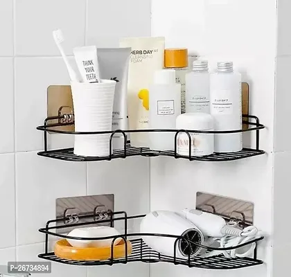 VEDANSHI (Bye 1 get 1 free) Bathroom Organizer Shower Rack with Hooks, Adhesive Shower Rack, Wall Mounted Shampoo Rack, Shower Rack for Indoor Showers with Velcro Mount (black)