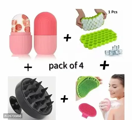 VEDANSHI (PACK OF 4) COMBO OFFER Hair Scalp Massager Brush | Hair Wash Brush |/HONEY ICE TRAY 37 KVT/ICE ROLLER-thumb0