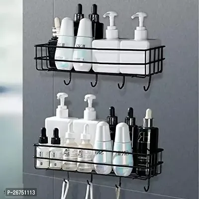 VEDANSHI (PACK OF 2) Self-Adhesive Metal Shelf/Storage Organizer for Bathroom and Kitchen | Metal Shelf/Shampoo Holder with 4 Hook (Pack of 2)