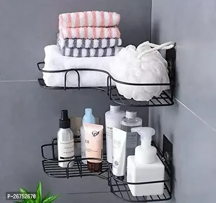 VEDANSHI Bathroom Storage Organizer Shelf I Metal Corner Rack I Wall Shelves I Adhesive Stand ( Pack of 2 Black )