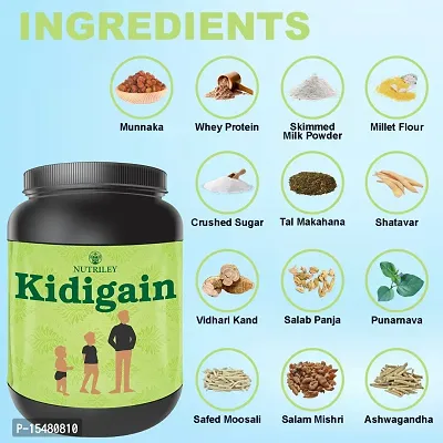 Nutriley Kidigain - Nutritional Supplement for Kids kids height and weight increase products, kids height and weight gainer powder, kids height , kids height growth American Ice Cream Flavour 500 G-thumb2