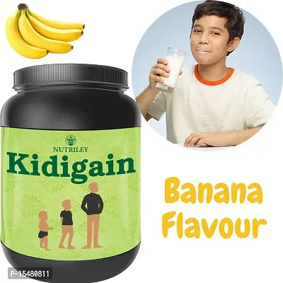 Nutriley Kidigain - Nutritional Supplement for Kids kids height and weight increase products, kids height and weight gainer powder, kids height , kids height growth Banana Flavour 500 G