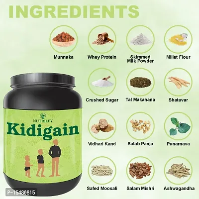 Nutriley Kidigain - Nutritional Supplement for Kids kids height and weight increase products, kids height and weight gainer powder, kids height , kids height growth Elachi Flavour 500 G-thumb3