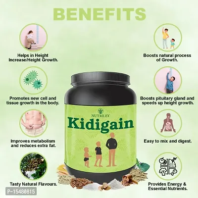 Nutriley Kidigain - Nutritional Supplement for Kids kids height and weight increase products, kids height and weight gainer powder, kids height , kids height growth Elachi Flavour 500 G-thumb5