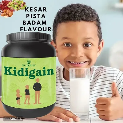 Nutriley Kidigain - Nutritional Supplement for Kids kids height and weight increase products, kids height and weight gainer powder, kids height , kids height growth Kesar Badam Pista Flavour 500 G