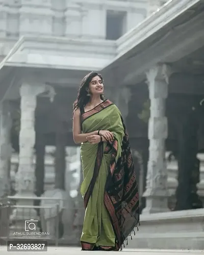 Stylish Green Cotton Printed Saree With Blouse Piece For Women-thumb4