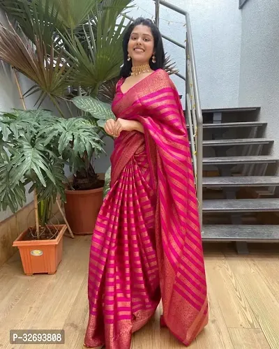 Stylish Pink Cotton Printed Saree With Blouse Piece For Women-thumb0