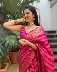 Stylish Pink Cotton Printed Saree With Blouse Piece For Women-thumb1