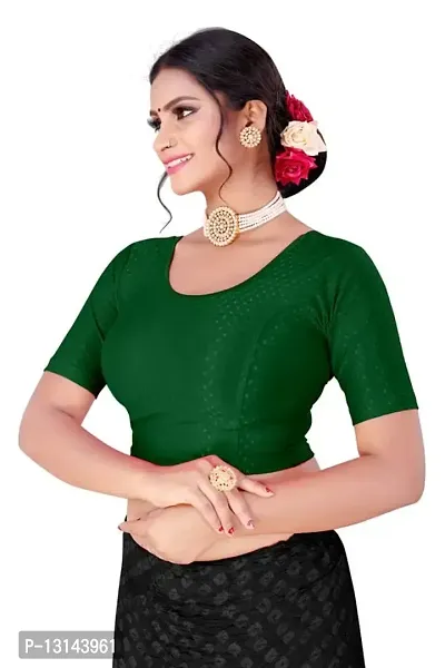 DESIMISS KART Cotton Lycra Stretchable Elbow Sleeve Readymade Blouse for Women Green-thumb4