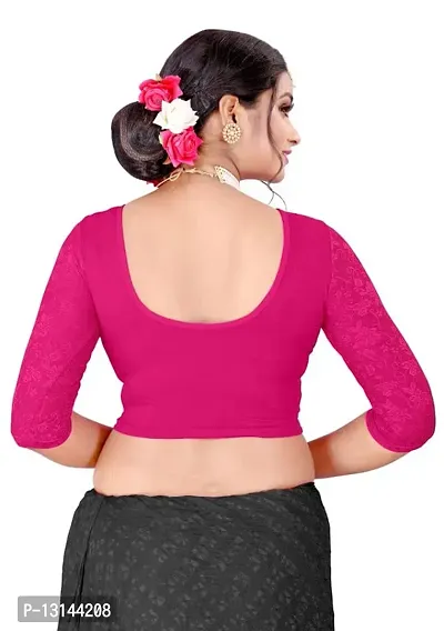 DESIMISS KART Lycra Cotton Long 3/4 Sleeve Stretchable Readymade Free Size 28-38 Blouse. Pink-thumb2