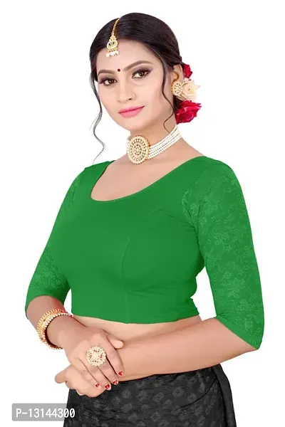 DESIMISS KART Lycra Cotton Long 3/4 Sleeve Stretchable Readymade Free Size 28-38 Blouse. Green-thumb4