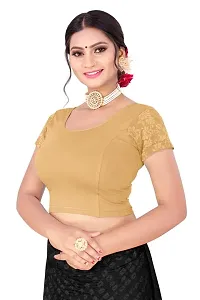 DESIMISS KART Plain Cotton Lycra Round Neck Stretchable Blouse for Women with net Sleeve-thumb2