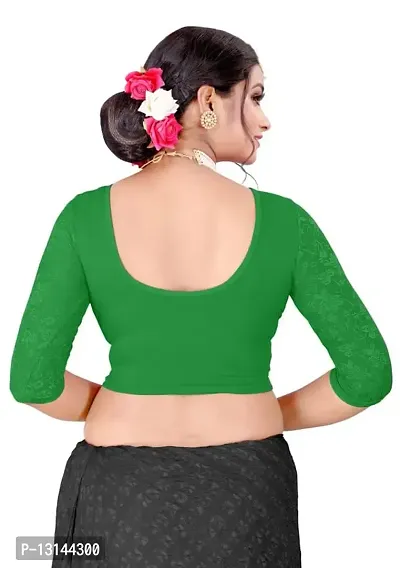 DESIMISS KART Lycra Cotton Long 3/4 Sleeve Stretchable Readymade Free Size 28-38 Blouse. Green-thumb2