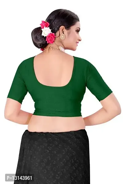 DESIMISS KART Cotton Lycra Stretchable Elbow Sleeve Readymade Blouse for Women Green-thumb2