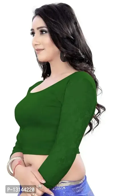 DESIMISS KART Cotton Lycra Sleeve 3/4 Long Stretchable Readymade Size 32 Blouse. Green-thumb4