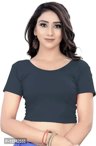 DESIMISS KART Blouse Lycra Cotton Half Sleeve Stretchable Readymade Size 30-36 Blouse. Grey