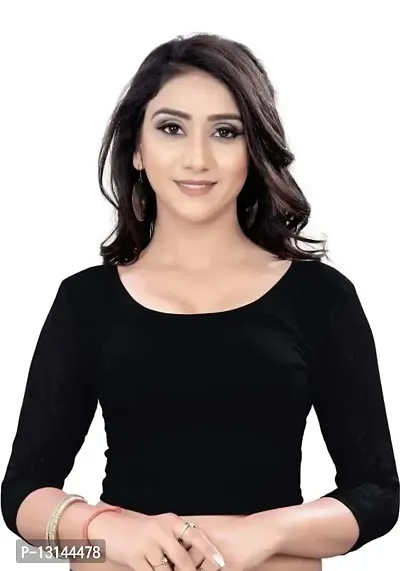 DESIMISS KART Cotton Lycra Sleeve 3/4 Long Stretchable Readymade Size 36 Blouse. Black