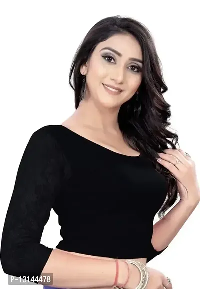 DESIMISS KART Cotton Lycra Sleeve 3/4 Long Stretchable Readymade Size 36 Blouse. Black-thumb3