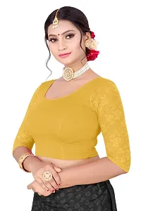 DESIMISS KART Lycra Cotton Long 3/4 Sleeve Stretchable Readymade Free Size 28-38 Blouse. Yellow-thumb3