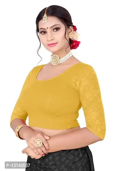 DESIMISS KART Lycra Cotton Long 3/4 Sleeve Stretchable Readymade Free Size 28-38 Blouse. Yellow-thumb4