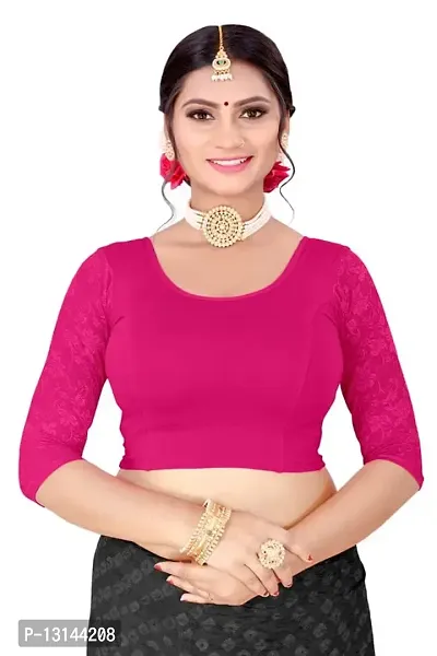 DESIMISS KART Lycra Cotton Long 3/4 Sleeve Stretchable Readymade Free Size 28-38 Blouse. Pink