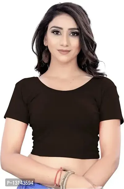 DESIMISS KART Blouse Lycra Cotton Half Sleeve Stretchable Readymade Size 30-36 Blouse. Brown-thumb0