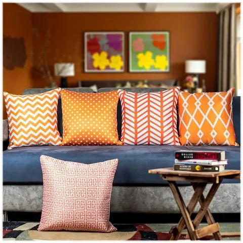 DESIMISS KART Desimisskart Printed Cushion Covers with The Set of 5 Pieces Orange