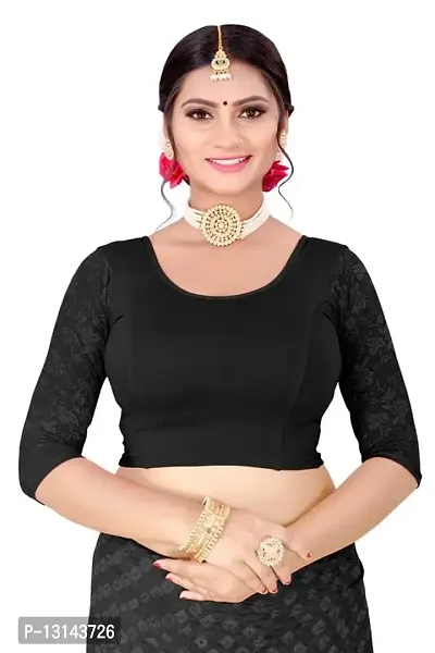 DESIMISS KART Lycra Cotton Long 3/4 Sleeve Stretchable Readymade Free Size 28-38 Blouse. Black-thumb0