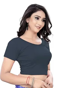 DESIMISS KART Blouse Lycra Cotton Half Sleeve Stretchable Readymade Size 30-36 Blouse. Grey-thumb2