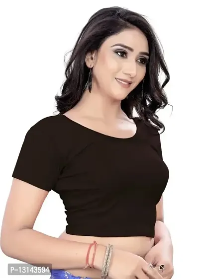 DESIMISS KART Blouse Lycra Cotton Half Sleeve Stretchable Readymade Size 30-36 Blouse. Brown-thumb3