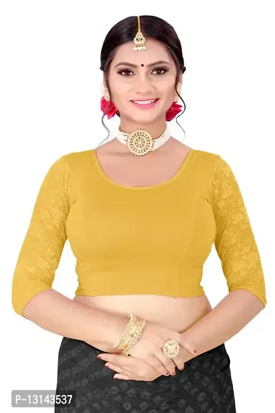 DESIMISS KART Lycra Cotton Long 3/4 Sleeve Stretchable Readymade Free Size 28-38 Blouse. Yellow