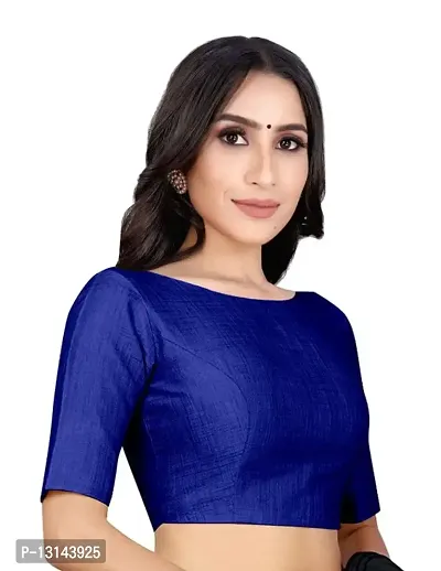 DESIMISS KART Phanton Plain Round Neck Half Sleeves Size 32-40 Alterable Readymade Blouse. Blue-thumb0