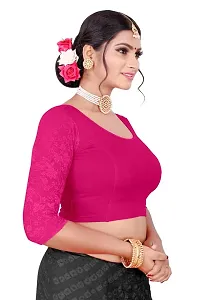 DESIMISS KART Lycra Cotton Long 3/4 Sleeve Stretchable Readymade Free Size 28-38 Blouse. Pink-thumb2