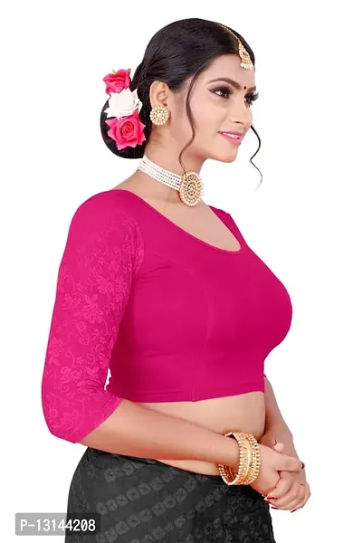 DESIMISS KART Lycra Cotton Long 3/4 Sleeve Stretchable Readymade Free Size 28-38 Blouse. Pink-thumb3