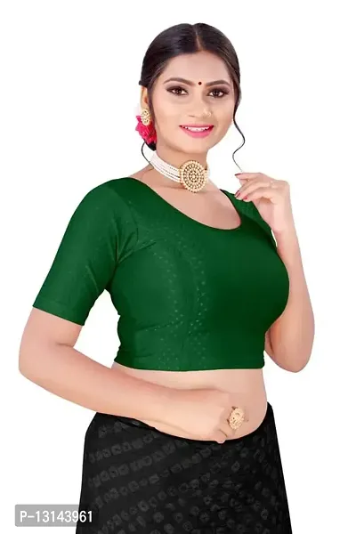 DESIMISS KART Cotton Lycra Stretchable Elbow Sleeve Readymade Blouse for Women Green-thumb3