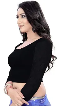 DESIMISS KART Cotton Lycra Sleeve 3/4 Long Stretchable Readymade Size 36 Blouse. Black-thumb3