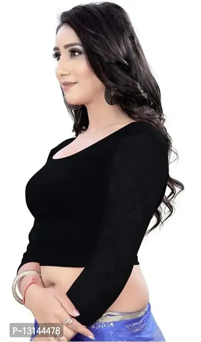 DESIMISS KART Cotton Lycra Sleeve 3/4 Long Stretchable Readymade Size 36 Blouse. Black-thumb4