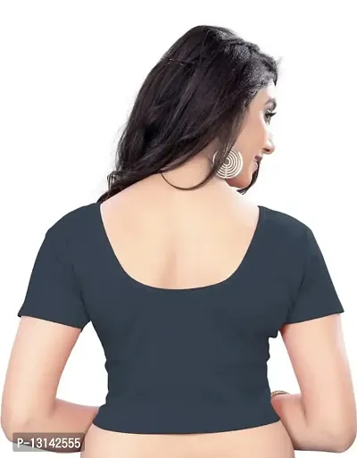 DESIMISS KART Blouse Lycra Cotton Half Sleeve Stretchable Readymade Size 30-36 Blouse. Grey-thumb2