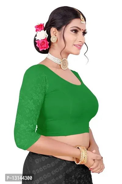 DESIMISS KART Lycra Cotton Long 3/4 Sleeve Stretchable Readymade Free Size 28-38 Blouse. Green-thumb3