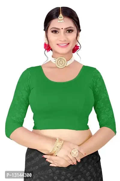 DESIMISS KART Lycra Cotton Long 3/4 Sleeve Stretchable Readymade Free Size 28-38 Blouse. Green