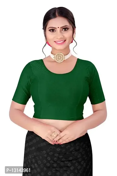 DESIMISS KART Cotton Lycra Stretchable Elbow Sleeve Readymade Blouse for Women Green
